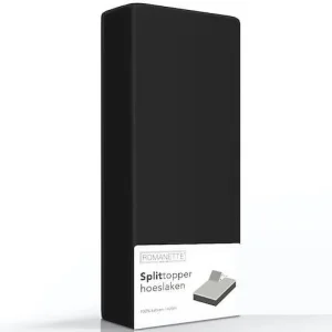 SPLIT-TOPPER Hoeslaken - Katoen Zwart 12 cm