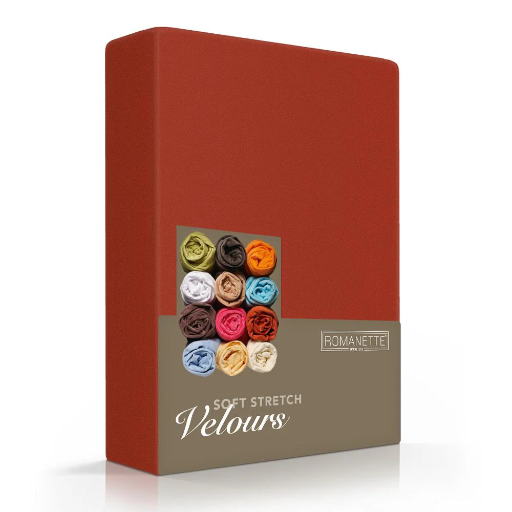 Hoeslaken Velours 30 cm Terracotta - Afbeelding 2