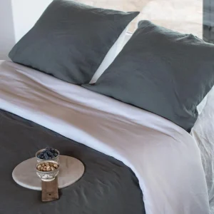 Dekbedovertrek Belle Linnen en Katoen Satijn Wit/antra